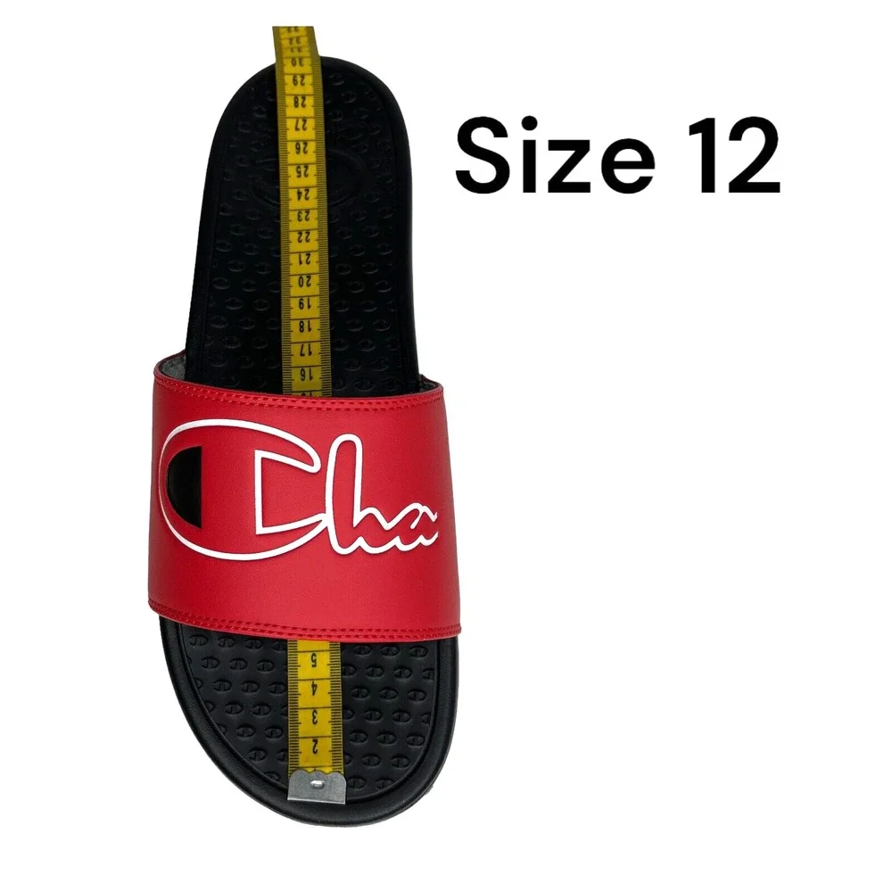 Champion Men's Slide Pool Sandals Size 12 Red-Black Lightweight Comfort Lounging